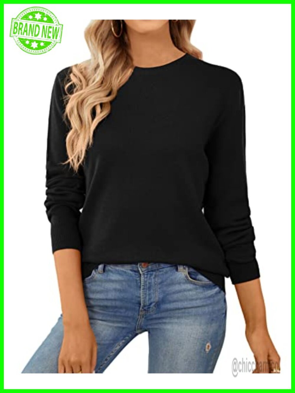 Women's 100% Cotton Sweater Lightweight Long Sleeve Pullover Crewneck